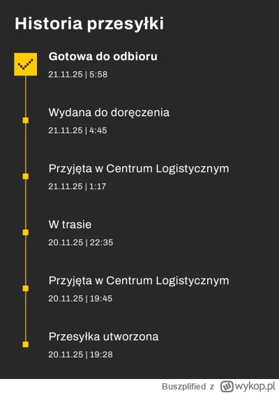 Buszplified - #inpost #paczka #kurier
Zakup zrobiony wczoraj o 18. Dziękuję pan kurie...