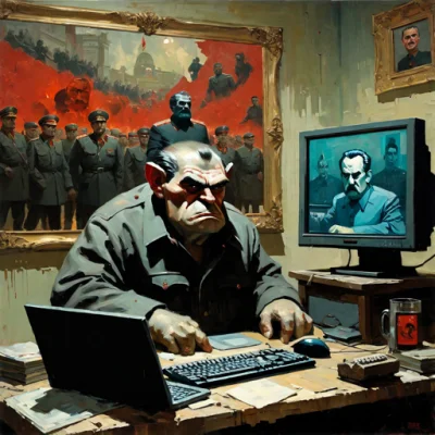 PEPELeSfont - Hotpot.ai, prompot: "angry russian internet troll in front of a compute...