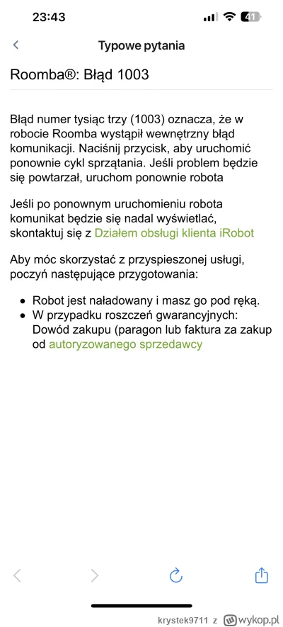 krystek9711 - Problem z Roomba j7+ combo. Po włączeniu odkurzania pojawia się błąd 10...