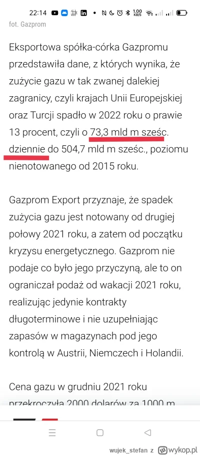 wujek_stefan - "spadło w 2022 roku o prawie 13 procent, czyli o 73,3 mld m sześc. dzi...