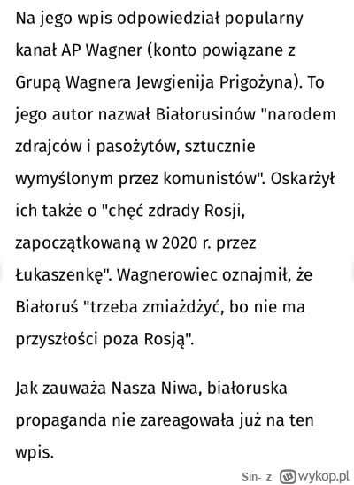 Sin- - No proszę. Rosjanom nawet Białoruś przeszkadza. Co za „cudowny sojusznik” z te...