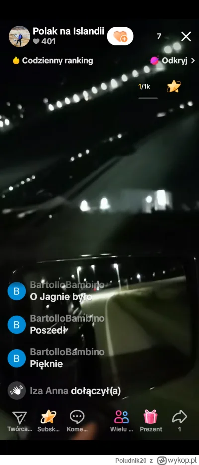 Poludnik20 - Na żywo, teraz. Zorza polarna nad Islandią. Łukasz pochodzący z Zabrza z...