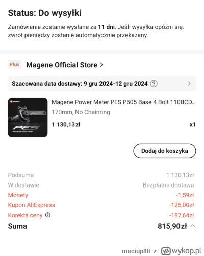 maciup88 - Czołem. Skusiłem się na pomiar mocy Magene z Ali, cena z kuponami w granic...