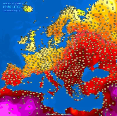 Recydywa - Temperatury w europie 13 lipca 2024.
#pogoda