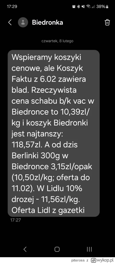 piteross - Co ta biedronka xD 
Wysyła mi SMS że schab jest jednak tańszy a paroweczki...