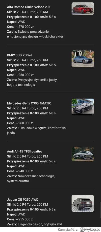 KanapkaPL - Stoję przed wyborem samochodu. Wszystkie z podobną mocą (265-280km), benz...