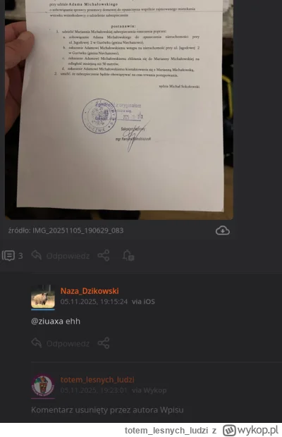 totemlesnychludzi - gościu usunął mi komentarz, w którym napisałem, że zakazu zbliżan...