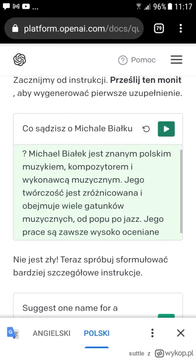 suttle - Niby taki mądry ten chatGPT, a o Michale Białku gówno wie. #wykop #heheszki ...