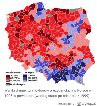 DrCieplak - Wyniki wyborów 1995. Warszawa i Trójmiasto głosowały tak samo jak Rzeszów...