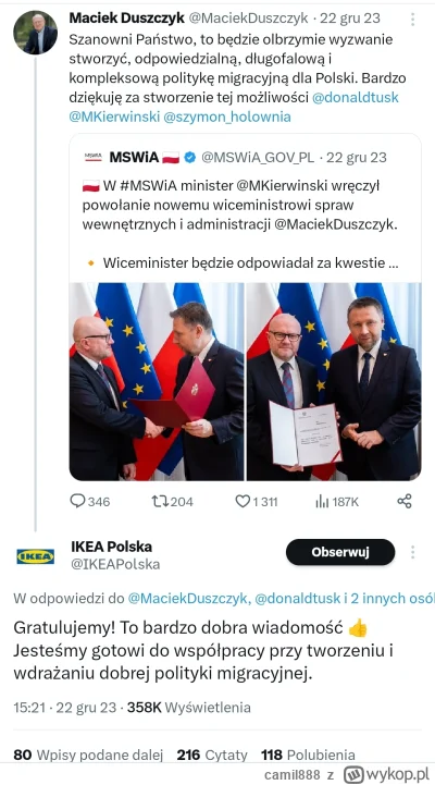 camil888 - Ikea chce tworzyć i wdrażać politykę migracyjną w Polsce. 
Ale za to nie b...