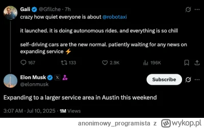 anonimowy_programista - pierwsza ekspansja Robotaxi (wg Elona).... już wkrótce. 

#te...