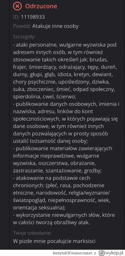 InstytutOFmaseciuset - No i okey( ͡° ͜ʖ ͡°)
#wykop #cenzura #marksizm #oswiadczenie #...