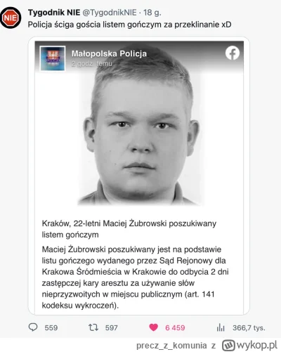 preczzkomunia - Polska PiS - 22 letni chłopak ścigany listem gończym za... przeklinan...