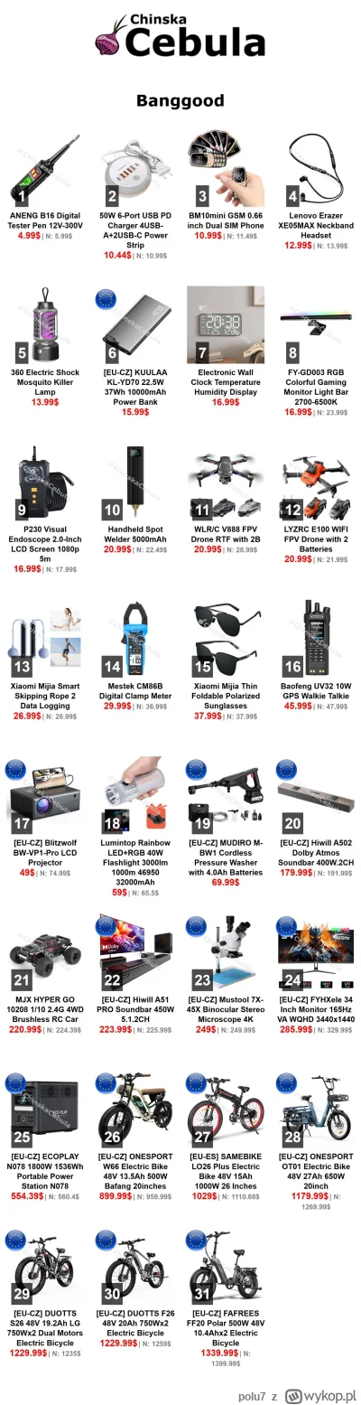 polu7 - Witam, dzisiejsze promocje z #banggood

Linki do promocji na moim telegramie ...