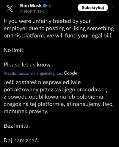 WykopowyInterlokutor - Elon Musk obiecuje sfinansowanie każdemu procesu sądowego, jeś...