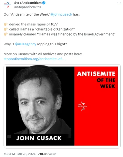 bastek66 - John Cusack został antysemitą tygodnia https://twitter.com/StopAntisemites...
