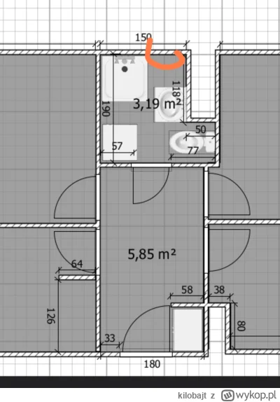 kilobajt - @SendMeAnAngel umywalkę na ścianę obok prysznica, bo masz kąt niewykorzyst...