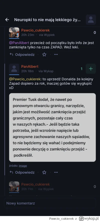 Pawcio_cukierek - Prawaczek tworzy chochoła że Tusk najpierw zamyka granicę, potem ot...