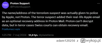 adam128256 - Informacja nieprawdziwa: Proton Mail nie dostarczył danych użytkownika, ...