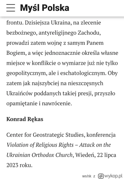 wshk - według towarzyszy z myśli polskiej Ukraina walczy z bogiem, oczywiście na zlec...