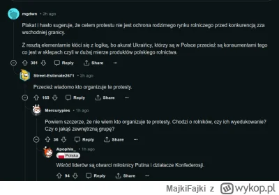 MajkiFajki - Na Reddit Polacy w r/poland piszą, że za protestami rolników stoi Putin....