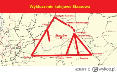 sztuk1 - Zdjęcie obrazuje czerwonymi liniami aktywne połączenia kolejowe. Staszów pos...