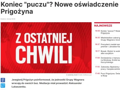 Mesk - W sobotę wieczorem Prigożyn oświadczył, że aby uniknąć rozlewu krwi w Rosji, k...