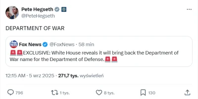 ErichVolker - Trump przywraca nazwę Departamentu Wojny... Teraz jeszcze tylko departa...