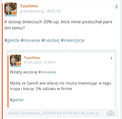 Tuschino - Dzisiaj kolejne 10% up ( ͡° ͜ʖ ͡°)

#gielda #novavax