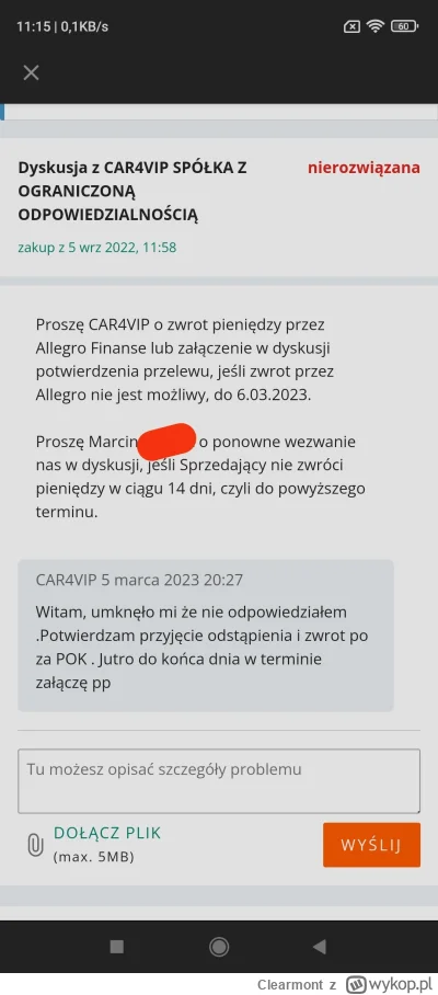 Clearmont - @turbofan: Ja mam podobną sytuację, Allegro każe czekać a sprzedawca po 1...