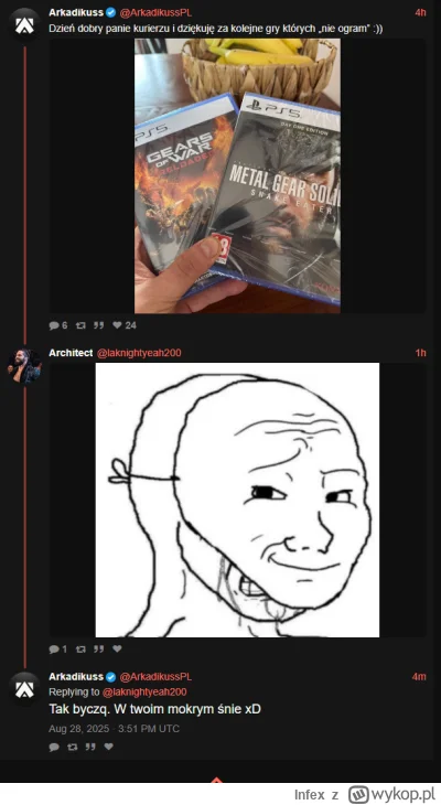 Infex - #kiszak #arkadikuss
Jak oceniacie Państwo odp Areczka?