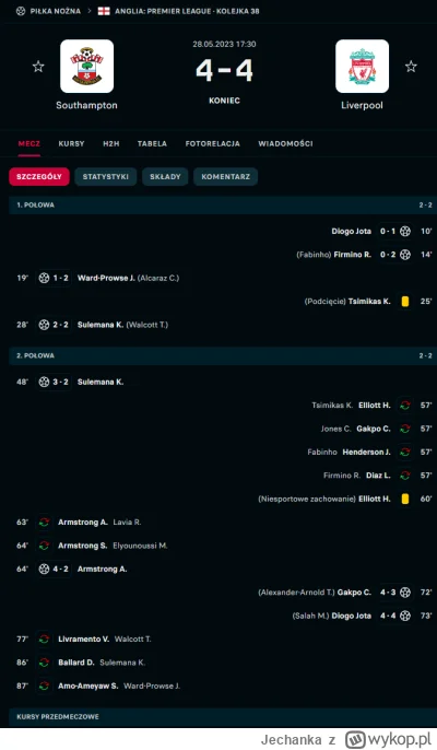 Jechanka - Dzisiaj każdy kto obstawił Southampton vs Liverpool to zarobił xD No tylko...