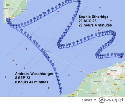 anysz - #mapy #plywanie  rekord i GPS tracking pokonania Kanału La Manche przez kobie...