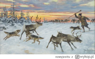 nowyjesttu - Ten obraz Johana Tiréna z 1904 przedstawia atak wilków na stado raniferó...