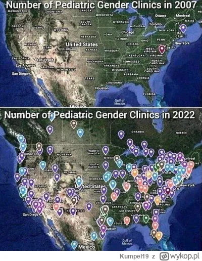 Kumpel19 - USA: Kliniki oferujące zmiane płci. 2007 vs 2022.