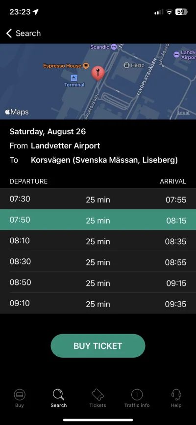 apee - @gorzki99: pobierz apkę Flygbussarna. Z Korsvagen masz 7 minut pieszo do celu.