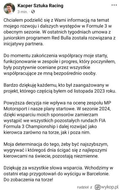 rudziol - #f1 #formulapolska Kacper Sztuka out z Red Bull Academy. Trochę szybko