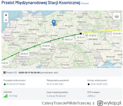 CzteryTrzeciePiRdoTrzeciej - Dziś  długi i b.jasny przelot ISS. 19.28 19.32 nad połud...