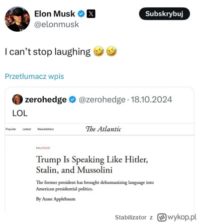 Stabilizator - Tak Elon Musk zareagował na to co pisała o Trumpie żona  naszego minis...