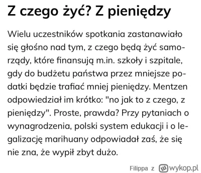 Filippa - Mentzen powiedział, że usługi publiczne będzie finansować „z pieniędzy”, a ...