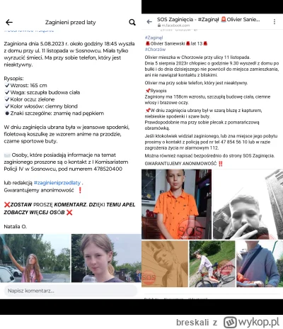 breskali - W Sosnowcu 5 sierpnia około godziny 18:45 zaginęła dziewczyna, która ma 12...