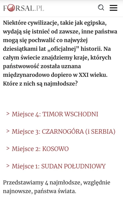 Nieszkodnik - > w XXI wieku nowe państwa już nie powstają

@kontrowersje: ty piszesz ...