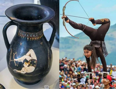 mieszanin - Po lewej grecka waza z najstarszym wizerunkiem kobiety strzelającej z łuk...