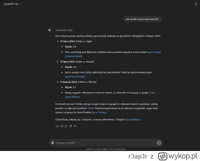 r3ap3r - ChatGPT podał mi wynik jutrzejszego meczu Polska -Włochy :)

#siatkowka #par...