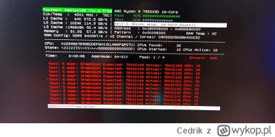 Cedrik - @Ademu  @cysiekw  @Ademu puściłem memtest póki co z xmp i wywala errory.