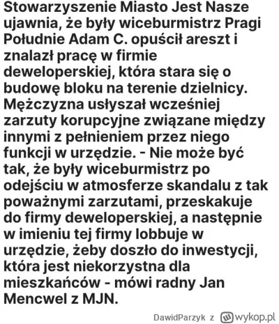 DawidParzyk - "Stowarzyszenie Miasto Jest Nasze ujawnia, że były wiceburmistrz Pragi ...