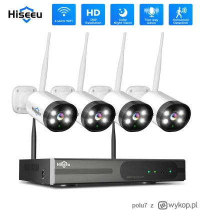 polu7 - Hiseeu WK-4HBFO3 10CH NVR 3MP WiFi CCTV System Kit w cenie 164.99$ (663.3 zł)...