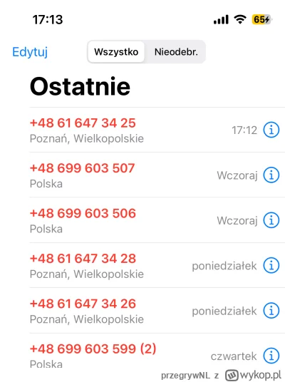 przegrywNL - Czy do kogoś w ostatnich dniach nachalnie dzwoniły te numery z Poznania?...