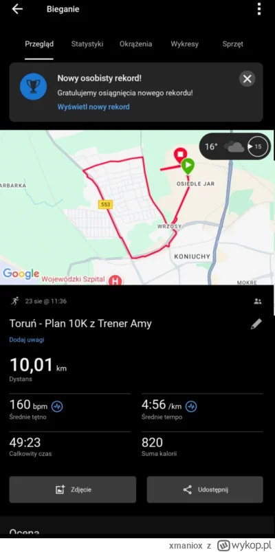 xmaniox - Czołem wszystkim.
Przyszedłem się lekko pochwalić. Biegam sobie od Sierpnia...