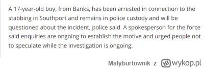Malyburtownik - @czemuztak: 17 latka zatrzymali z Banks.

https://www.liverpoolecho.c...